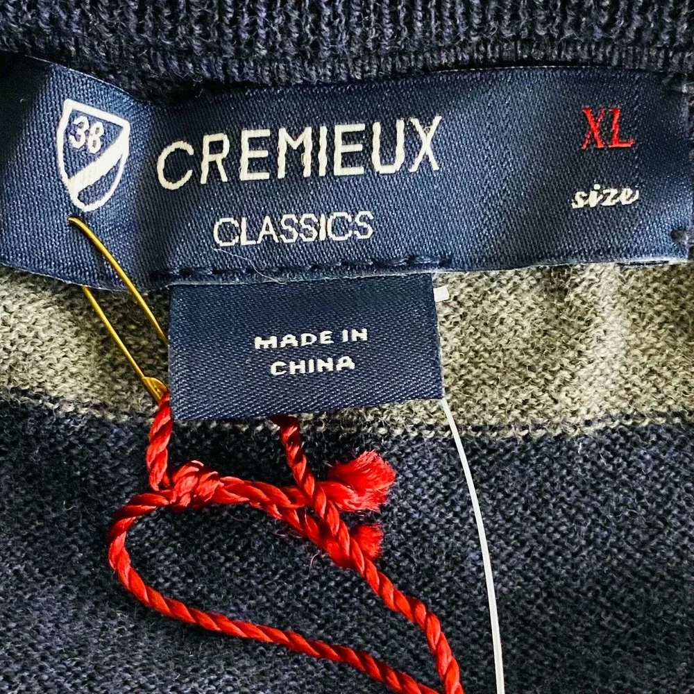Mens XL Cremieux Classics Sweater V-Neck Knit Blue Gray Stripe Cotton Silk Blend